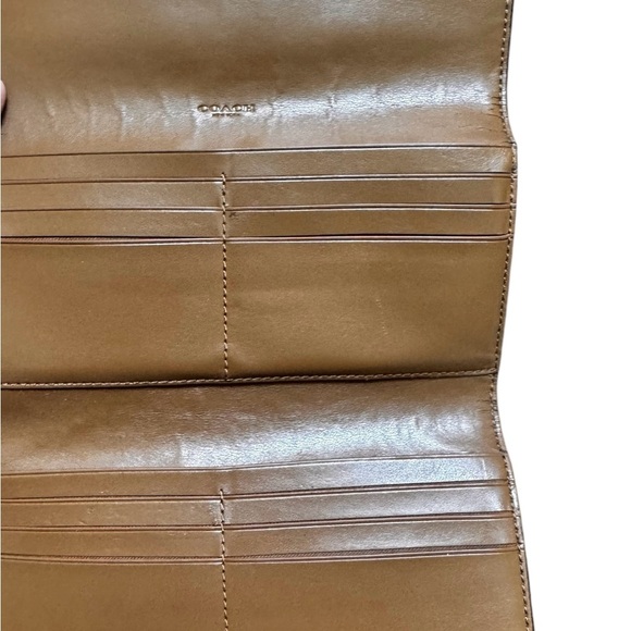 Coach Signature C Logo Slim Envelope in Khaki/Saddle checkbook Fold Long Wallet - Picture 3 of 8